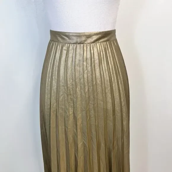 Ann Taylor Skirt size 14 Gold Shimmery Pleated Wedding Evening Cocktail Modest - Picture 3 of 10